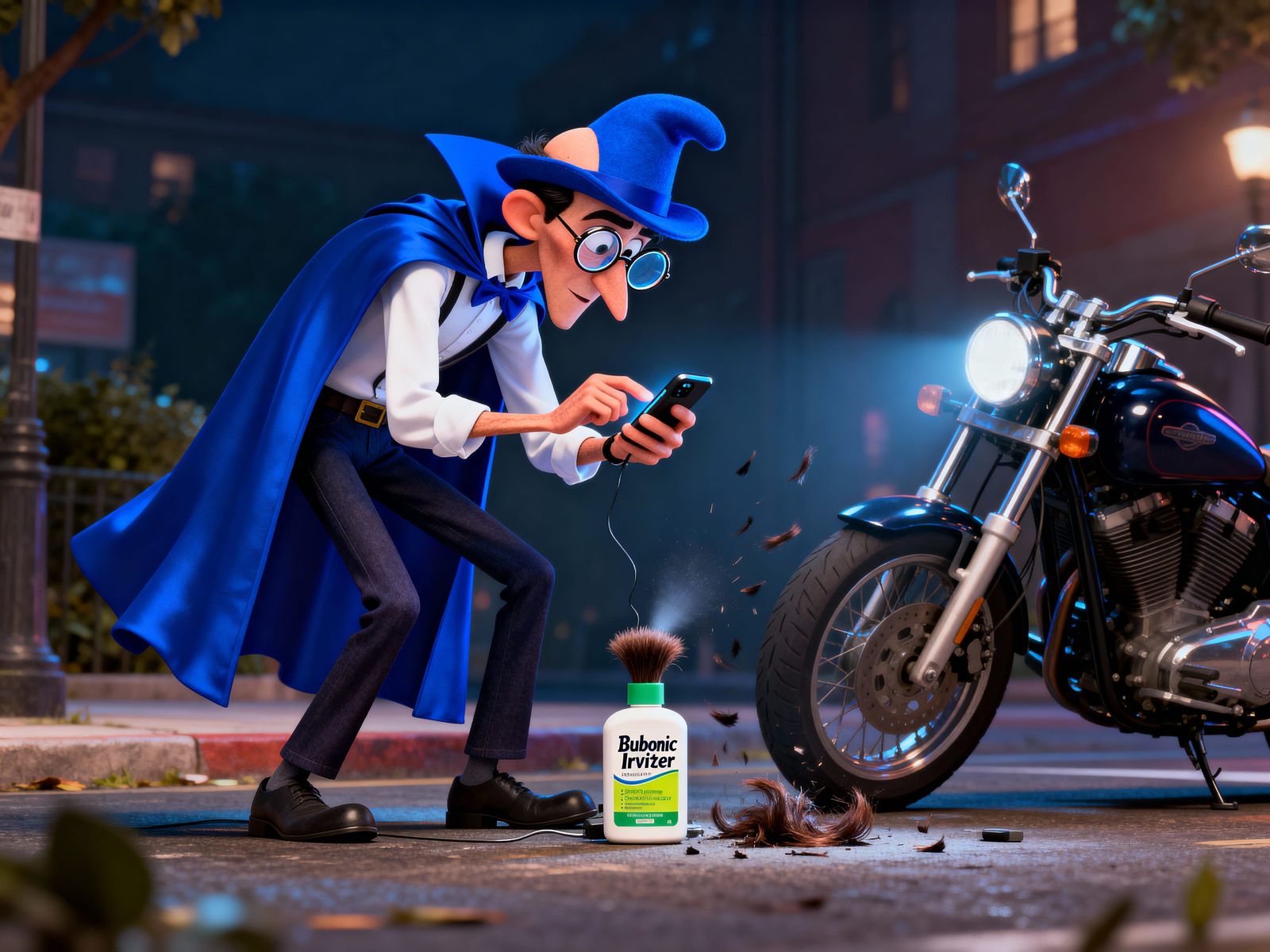 Magician's Comical Hair Growth Failure in Mad Magazine Style