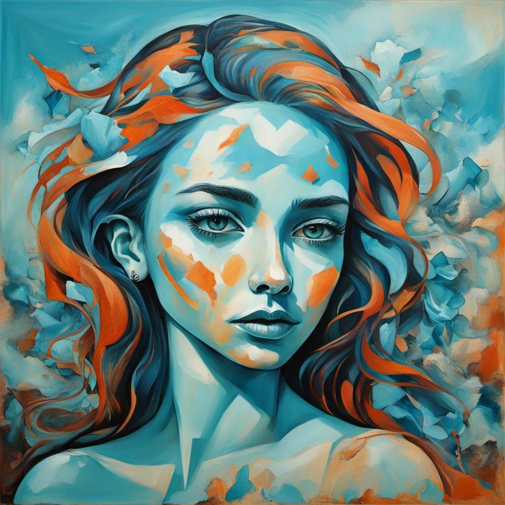 Surreal Nymph Amidst Burning Sand and Aquamarine Sky