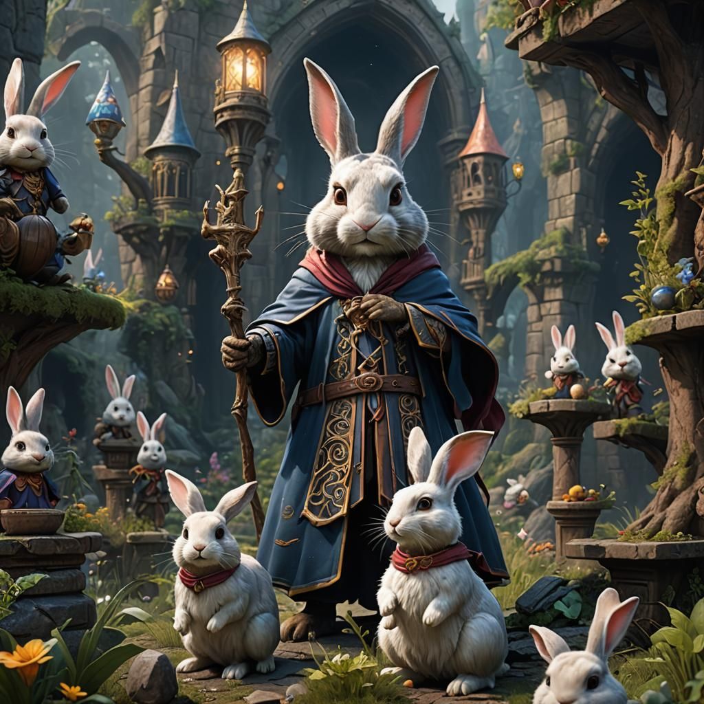 Fantastical Bunny Wizard in Detailed Matte Painting
