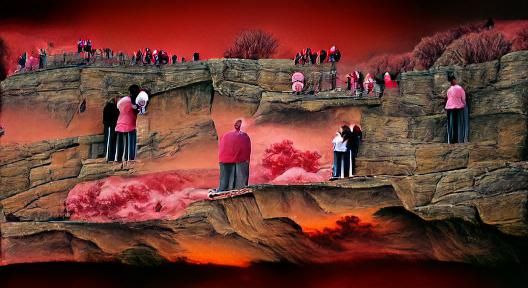 Surreal Red Sky Cliffside Vista