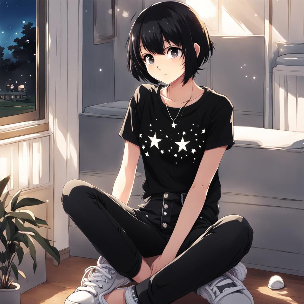 Anime Style Girl with Starry Outfit