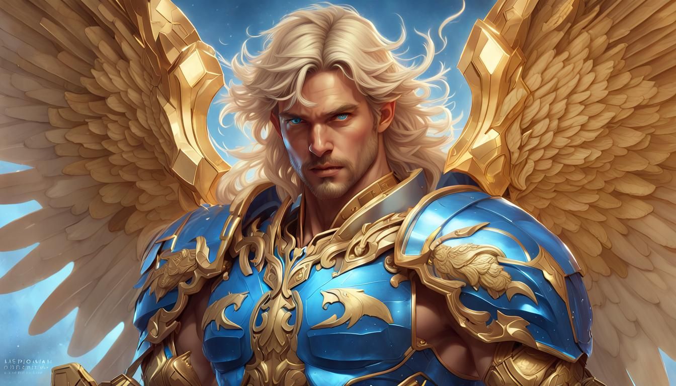 Armored Angel with Zodiac Sign in Hyperrealistic Style