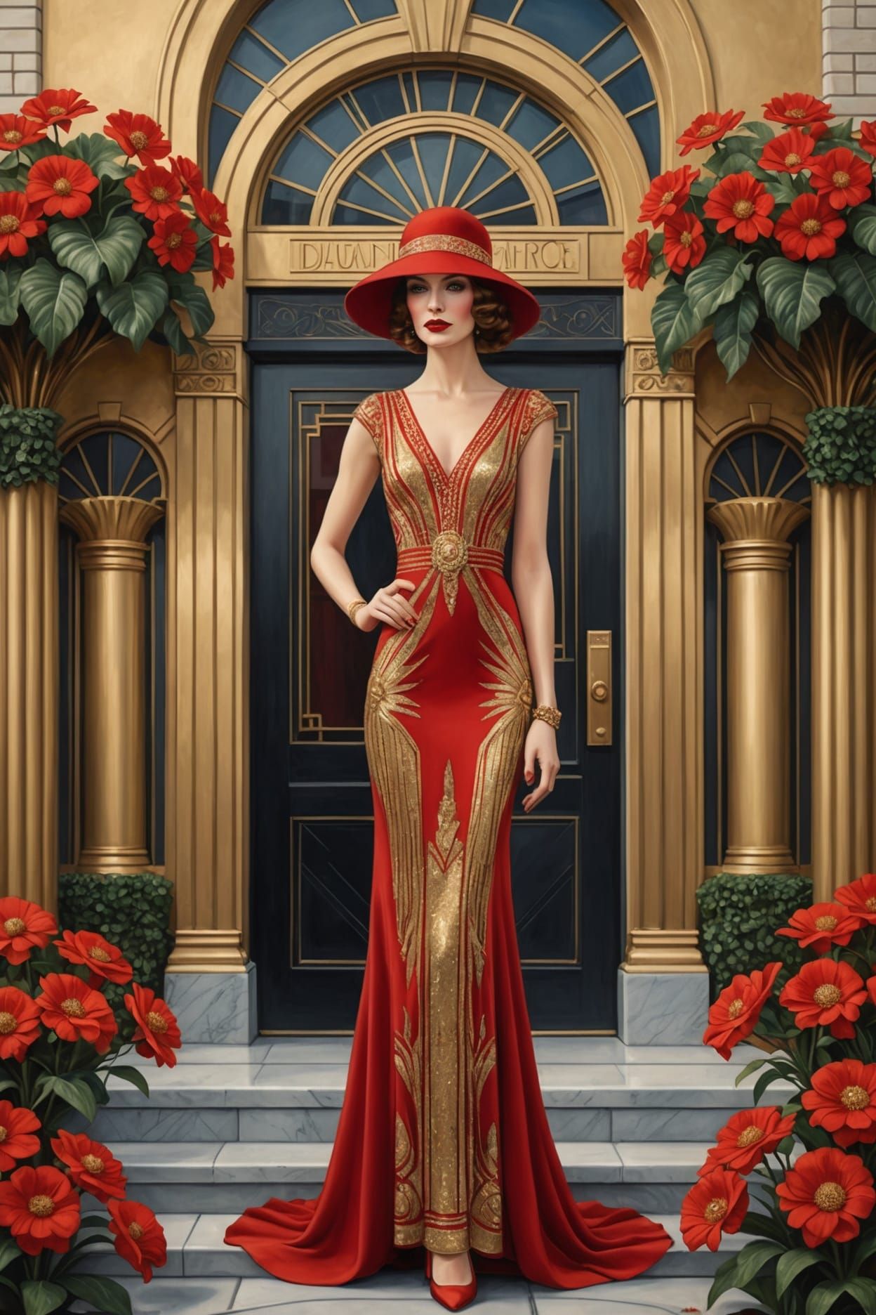 Elegant Art Deco Woman in a Glittery Dress