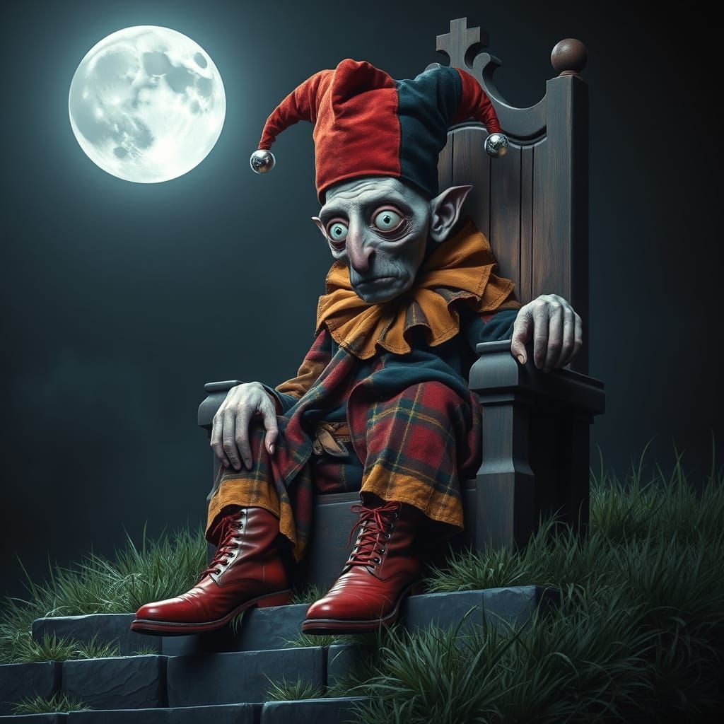 Elderly Jester King in Shocking Regalia