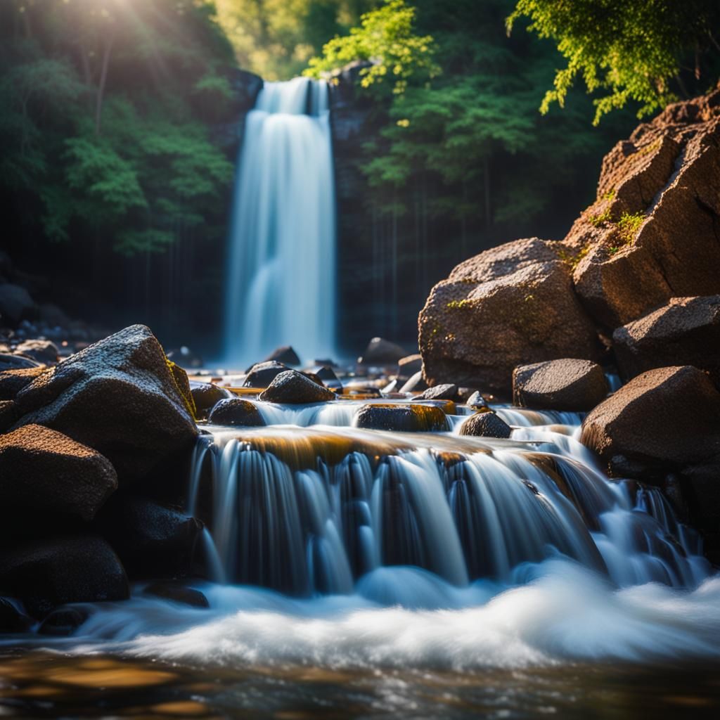Scenic Waterfall Flowing to the Sea