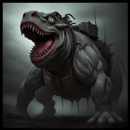 Hyperrealistic Tank Monster with Crazy Eyes