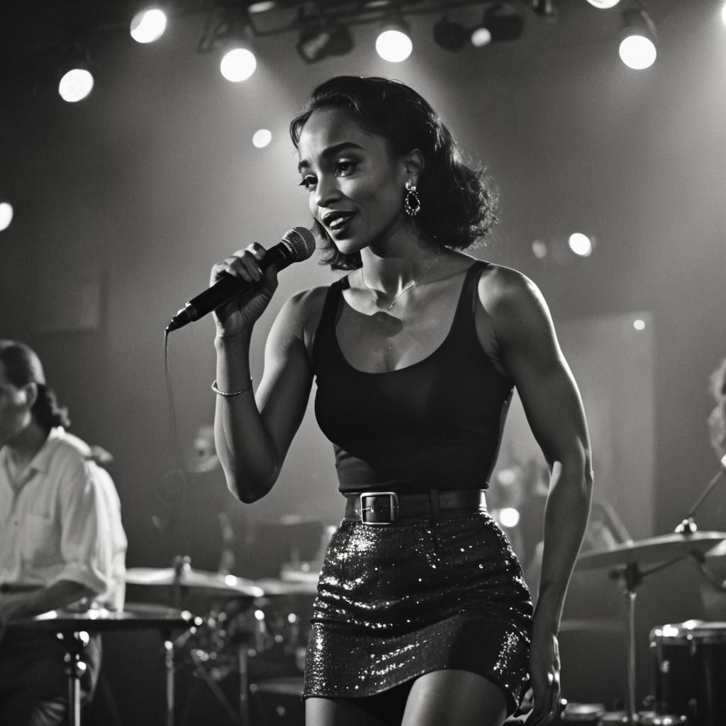 Sade Performs in Smoky Bar, Black and White