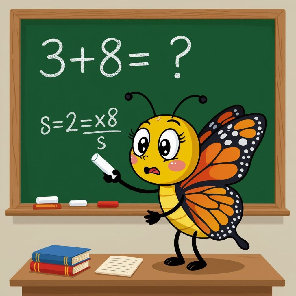 Confused Butterfly in Math Class Cartoon