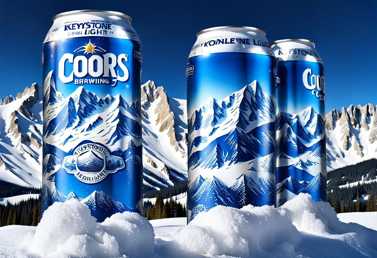 Keystone Light Beer with Snow-Capped Mountains