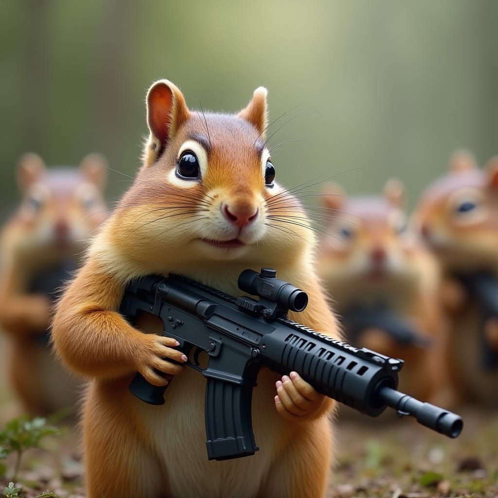 Chipmunk Warrior Commands AR Rifle Wielding Army