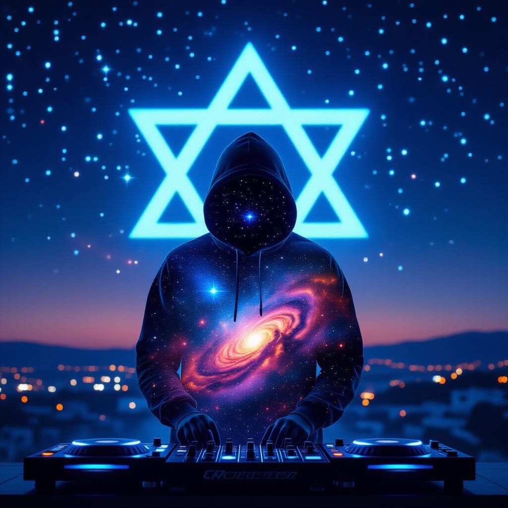 Surreal DJ Silhouette with Galaxy Hoodie