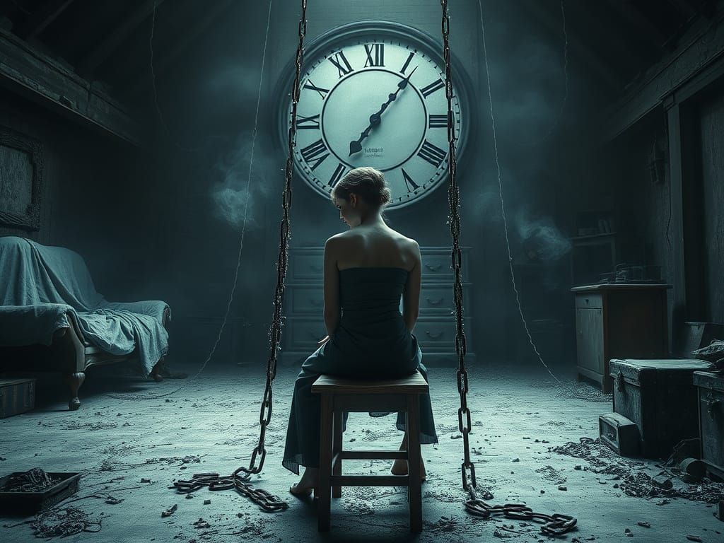 Gothic Portrait: Woman Bound by Time's Chains