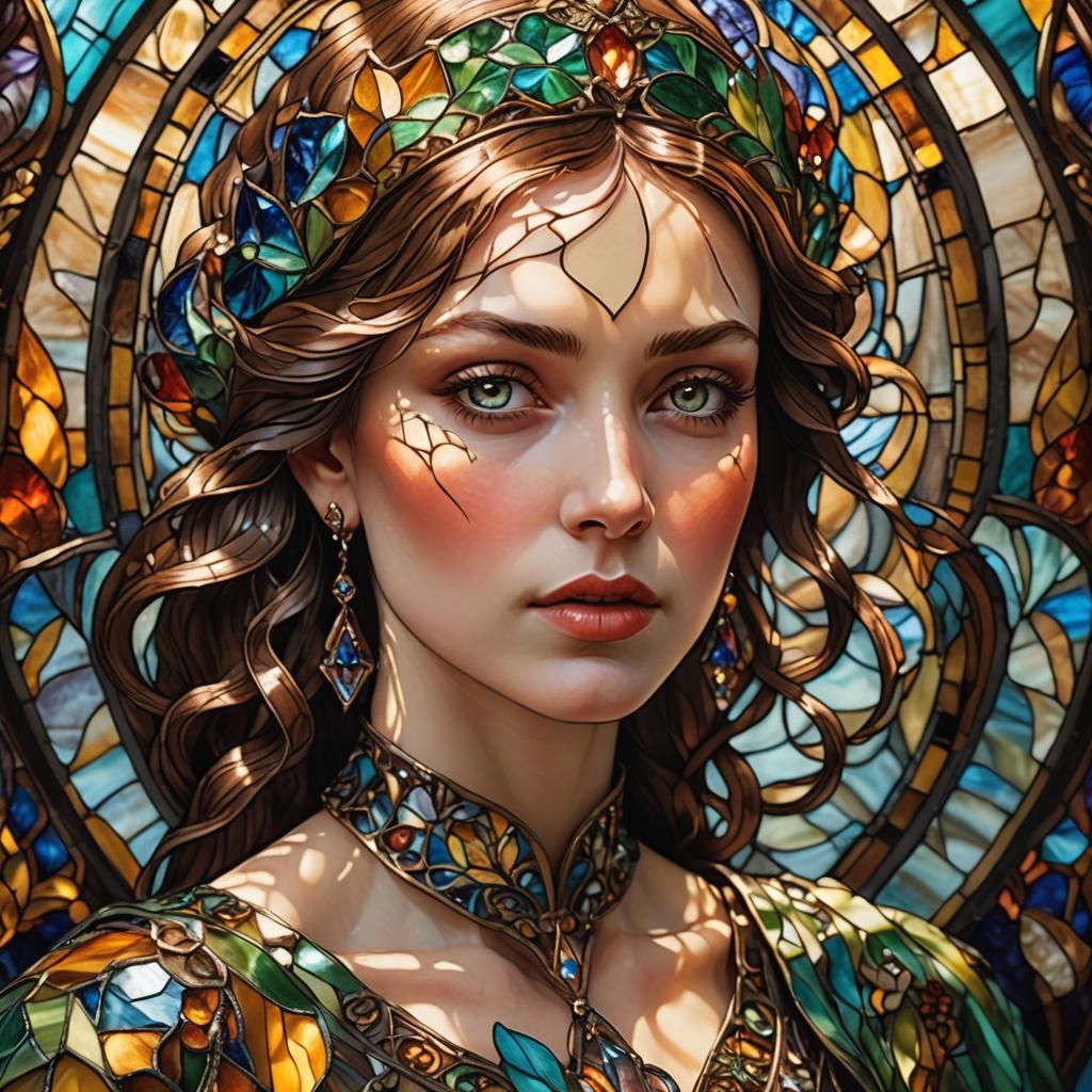 Stained Glass Portrait of a Beautiful Woman