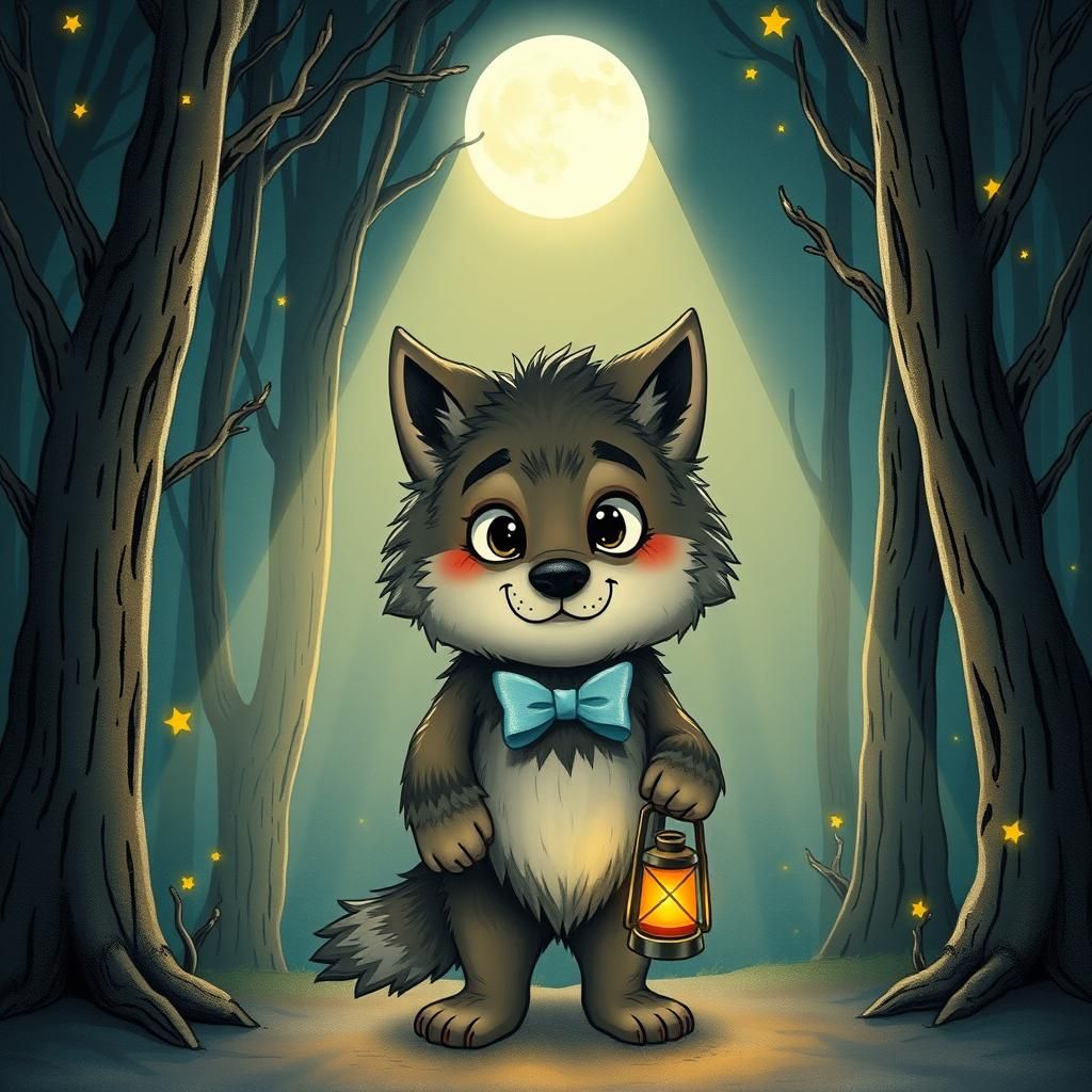 Friendly Werewolf in Misty Forest Illustration