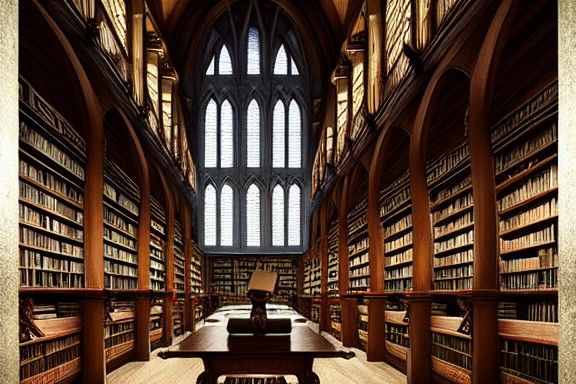 Hyperrealistic Medieval Library Interior