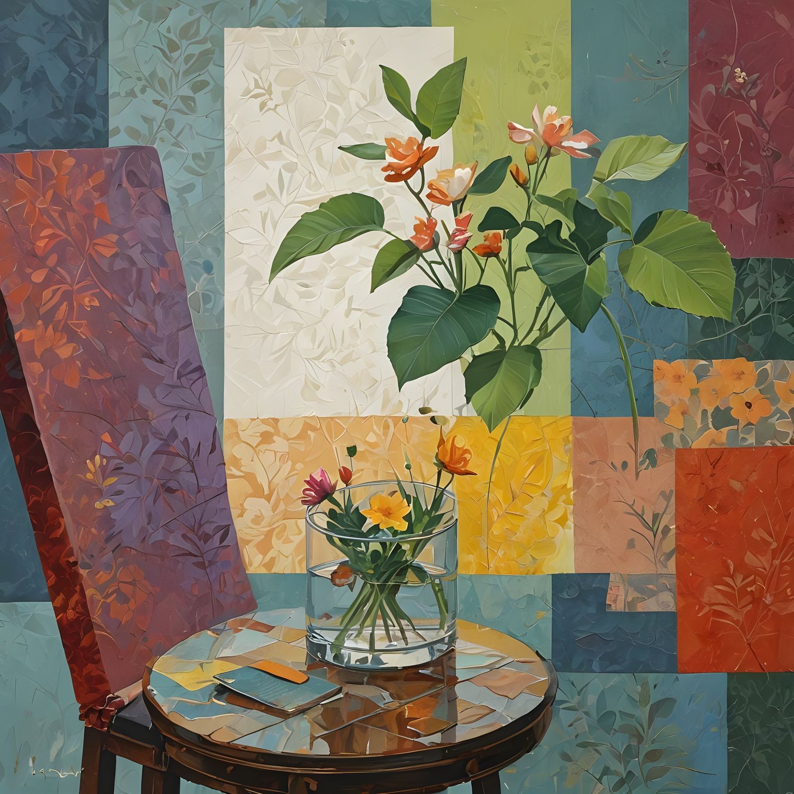 Detailed Floral Oil Painting with Varied Styles