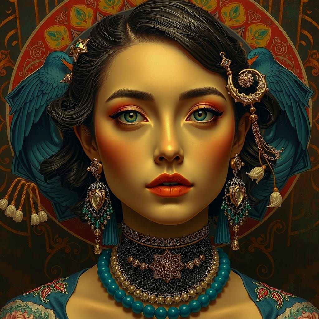 Intricate Black, White, and Gold Ornamental Design