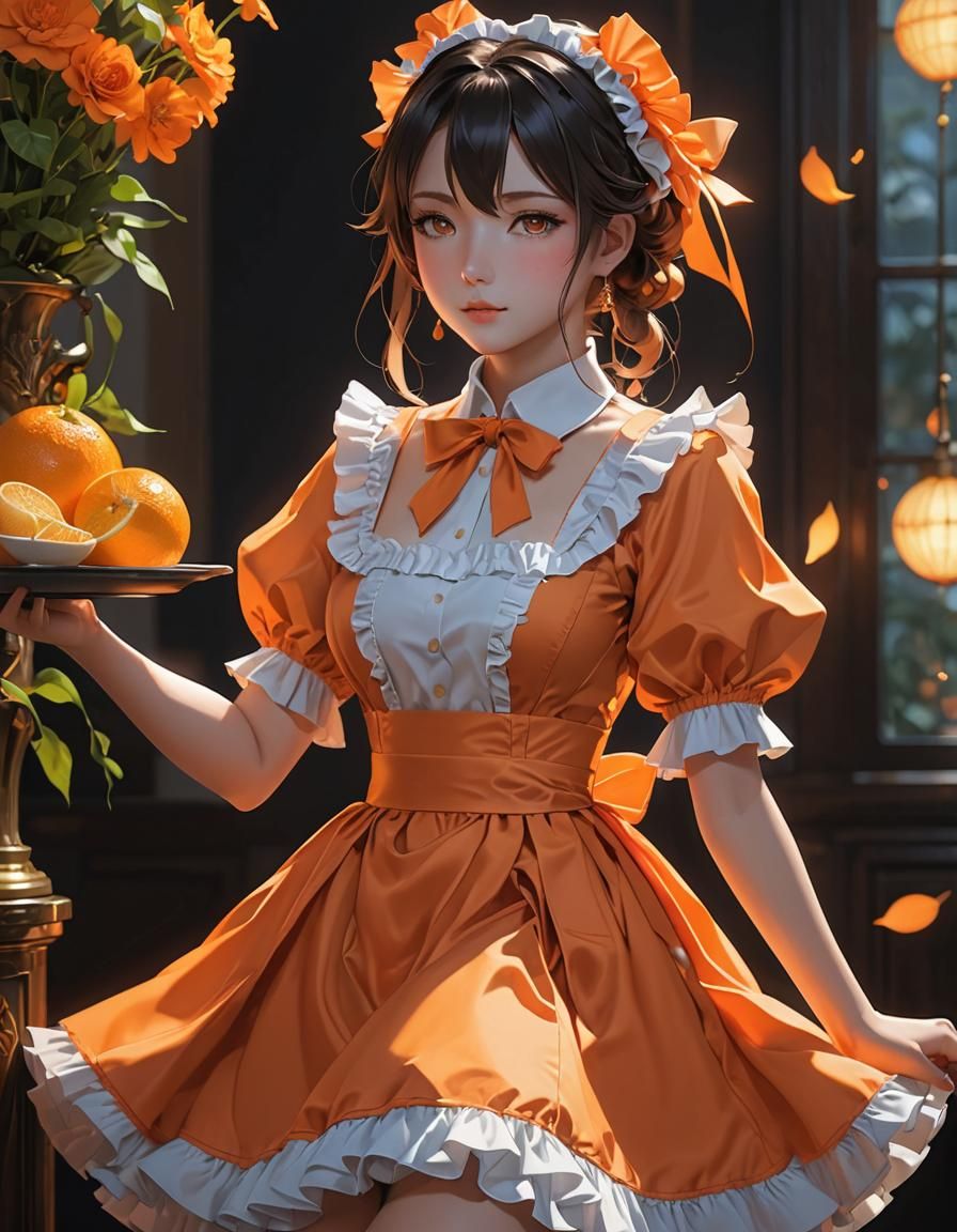 Orange Maid Dress in Anime Style