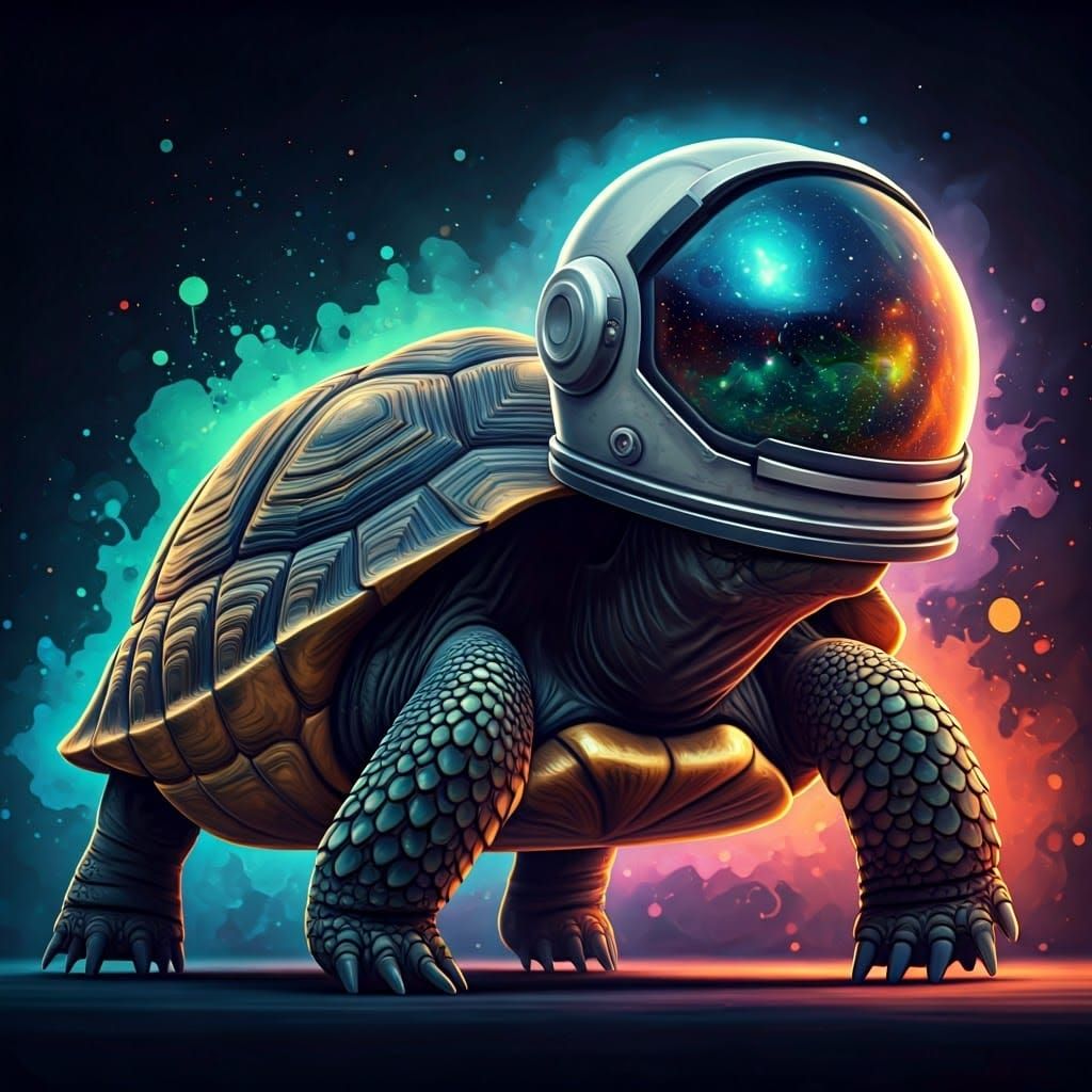 Cosmic Tortoise Gliding Through Astral Graffiti Art
