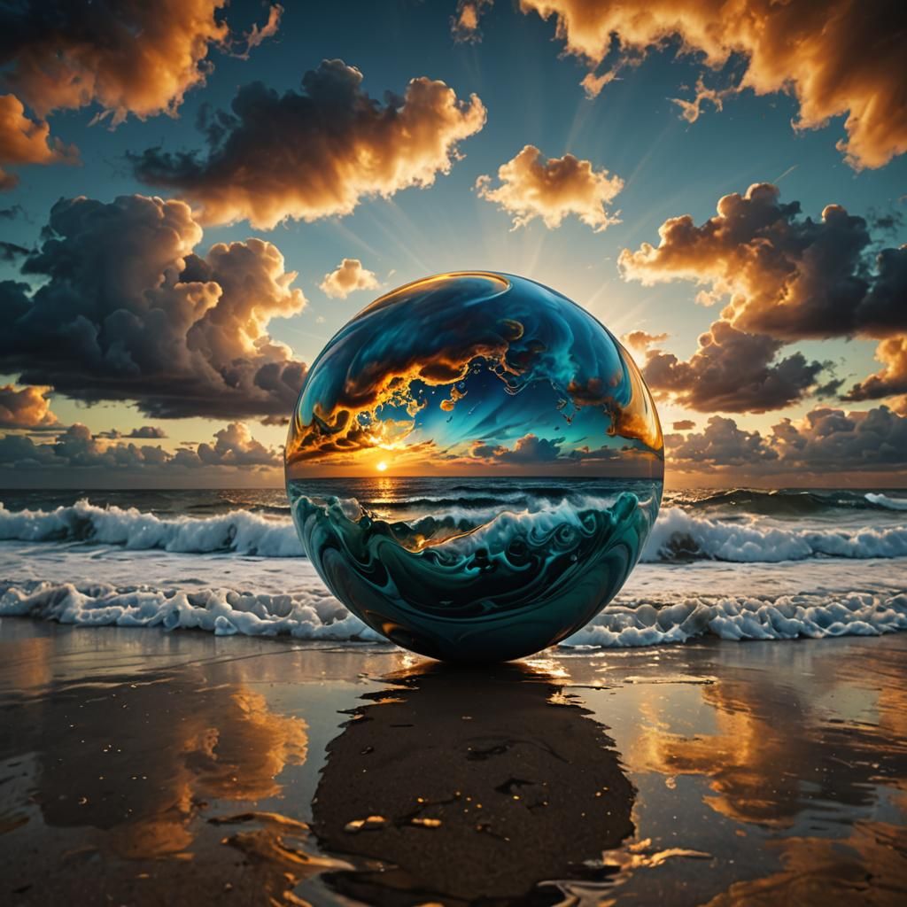 Gigantic Petrol Orb Absorbing Clouds: Macro Photography