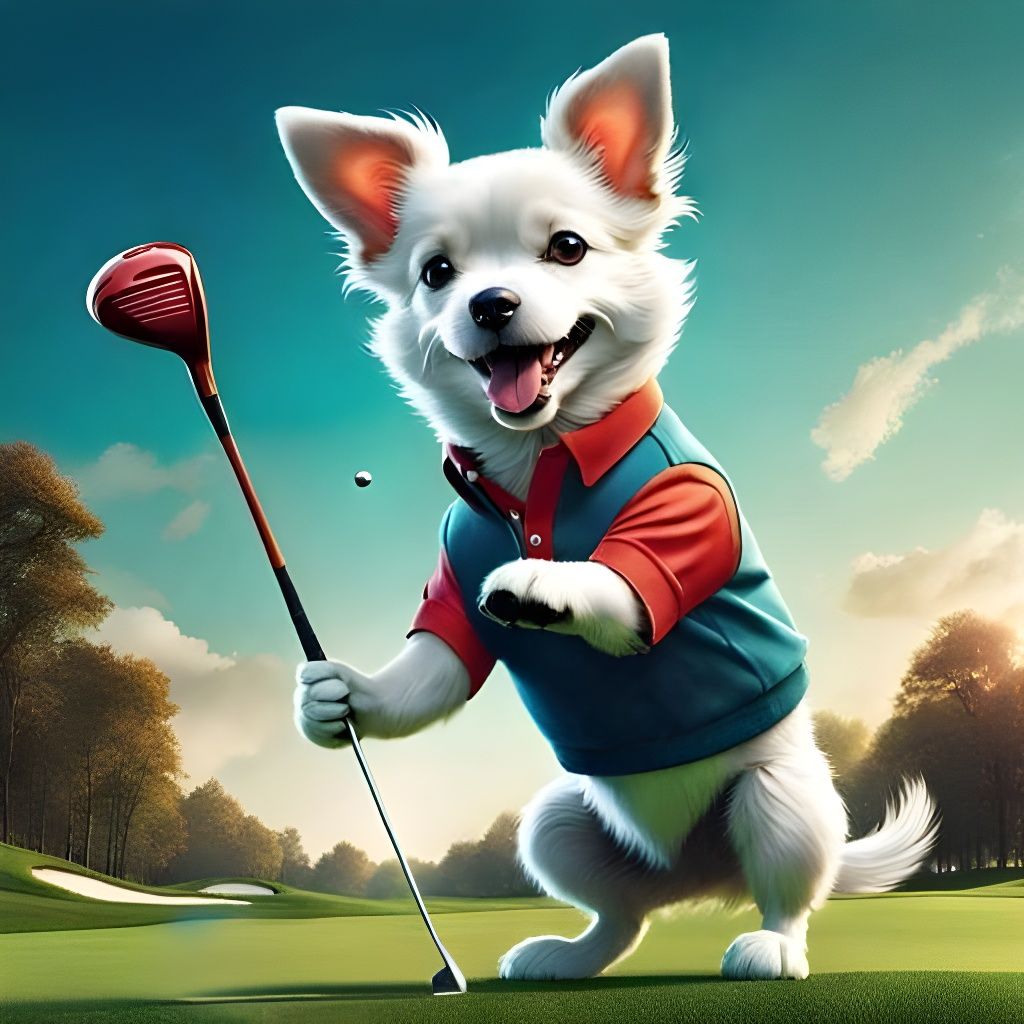 Dog Golfer in Hyperrealistic Digital Art Style
