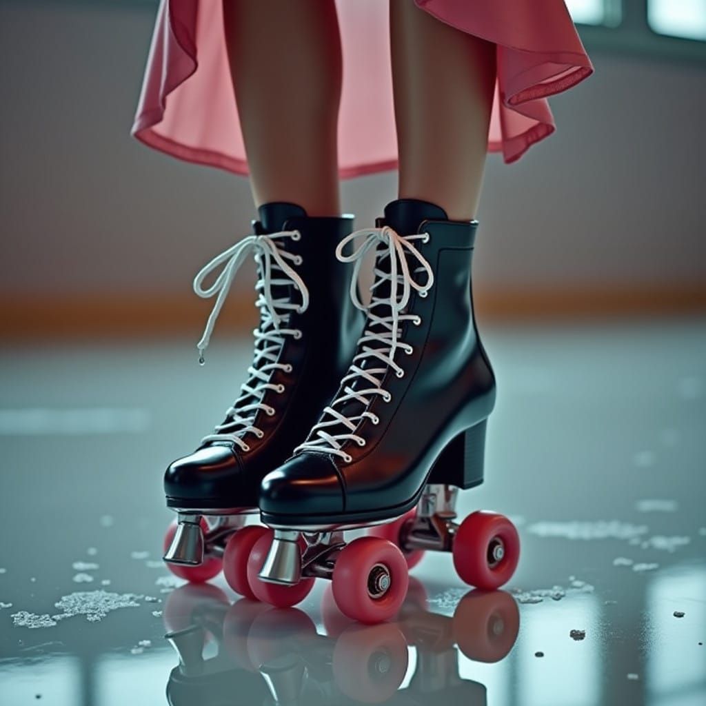 Elegant Woman in Ice Skates, Frosty Winter Scene