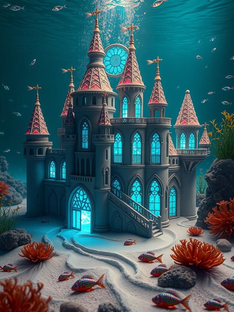 Underwater Sandcastle of Iridescent Magic Sand