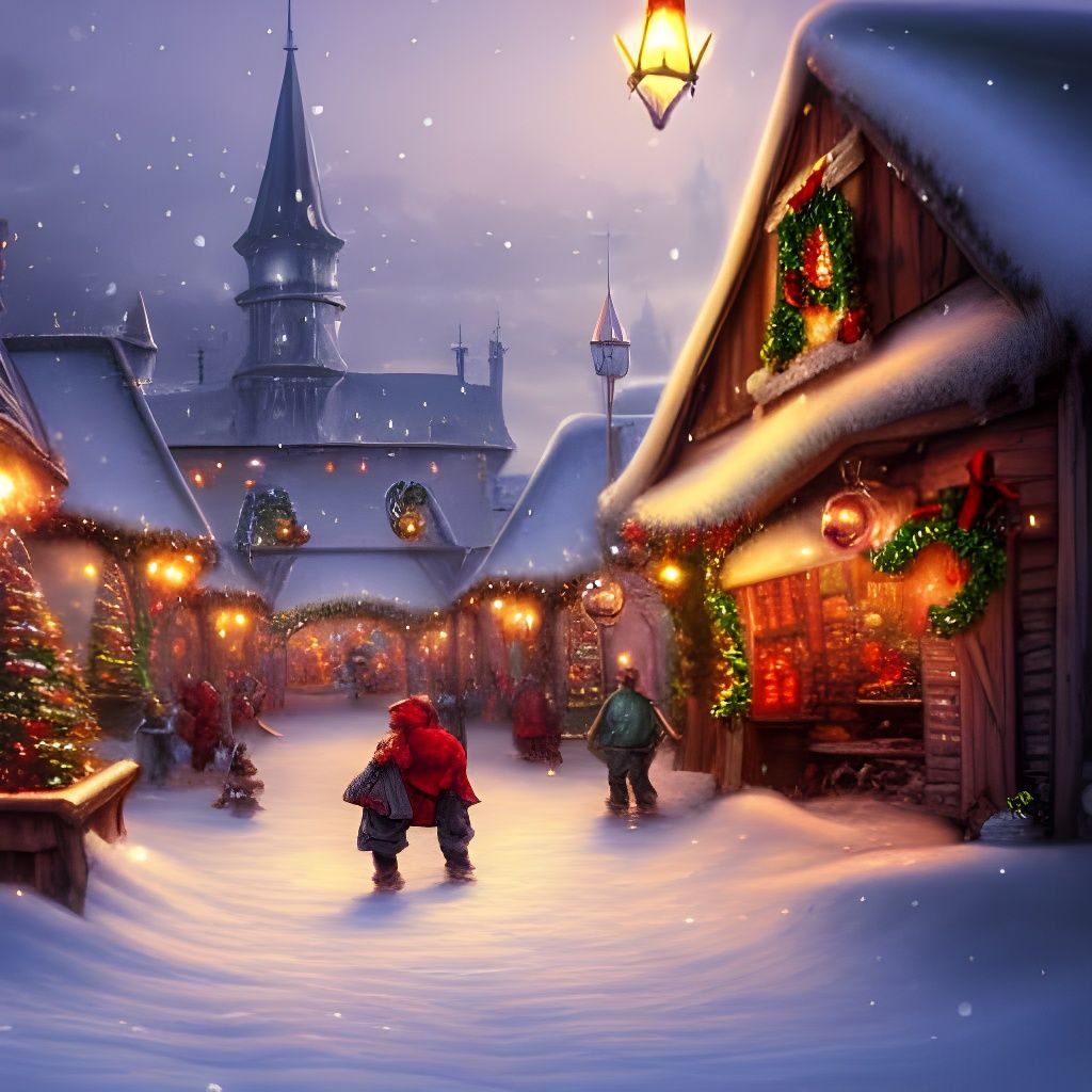 Whimsical Christmas Village in Detailed Matte Painting