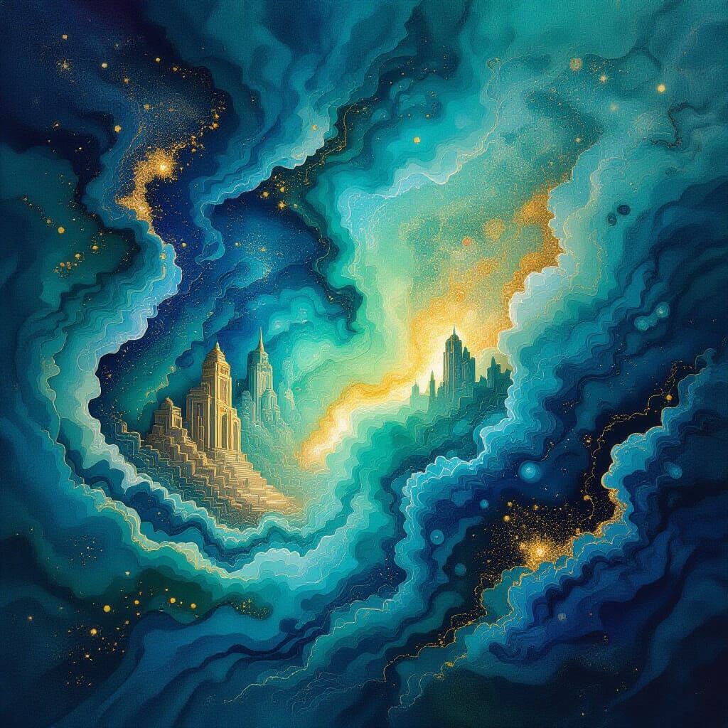 Abstract Alcohol Ink Landscape with Hidden Forms