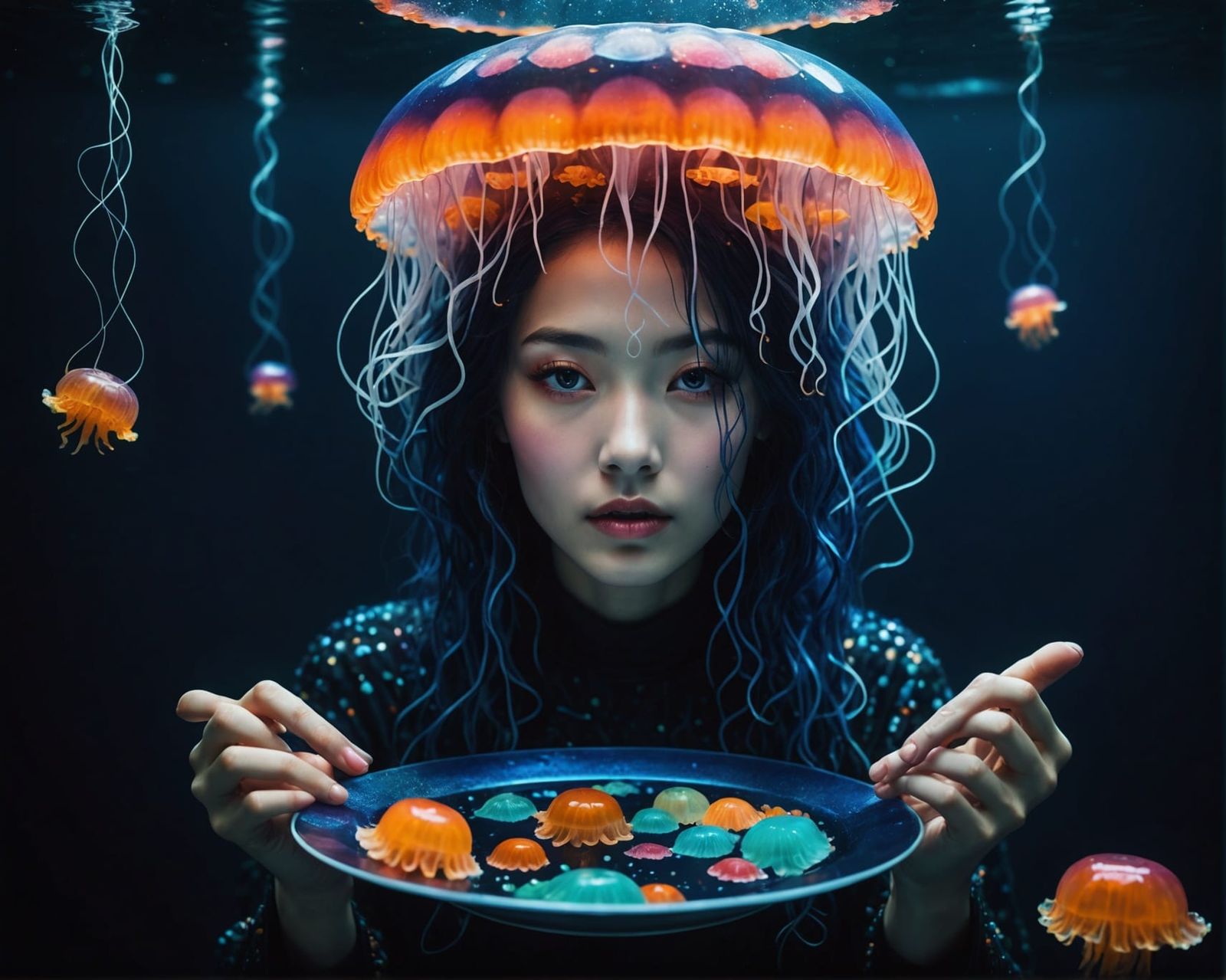 Underwater Jellyfish Tentacles in Dark Fantasy Style