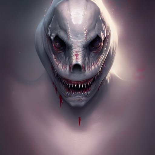 Scary Bloody Shark Demon Portrait in Hyperdetailed Style