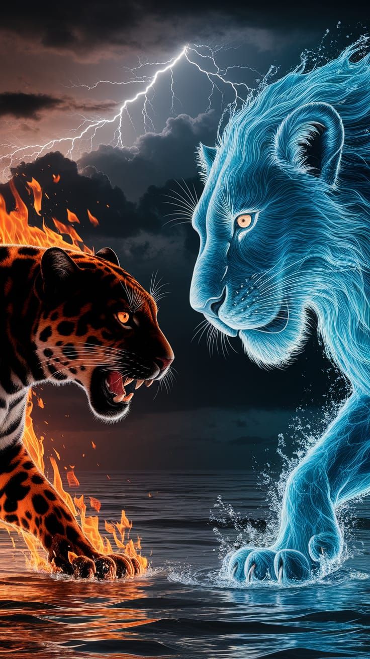 Elemental Battle: Fire Panther vs Water Lion