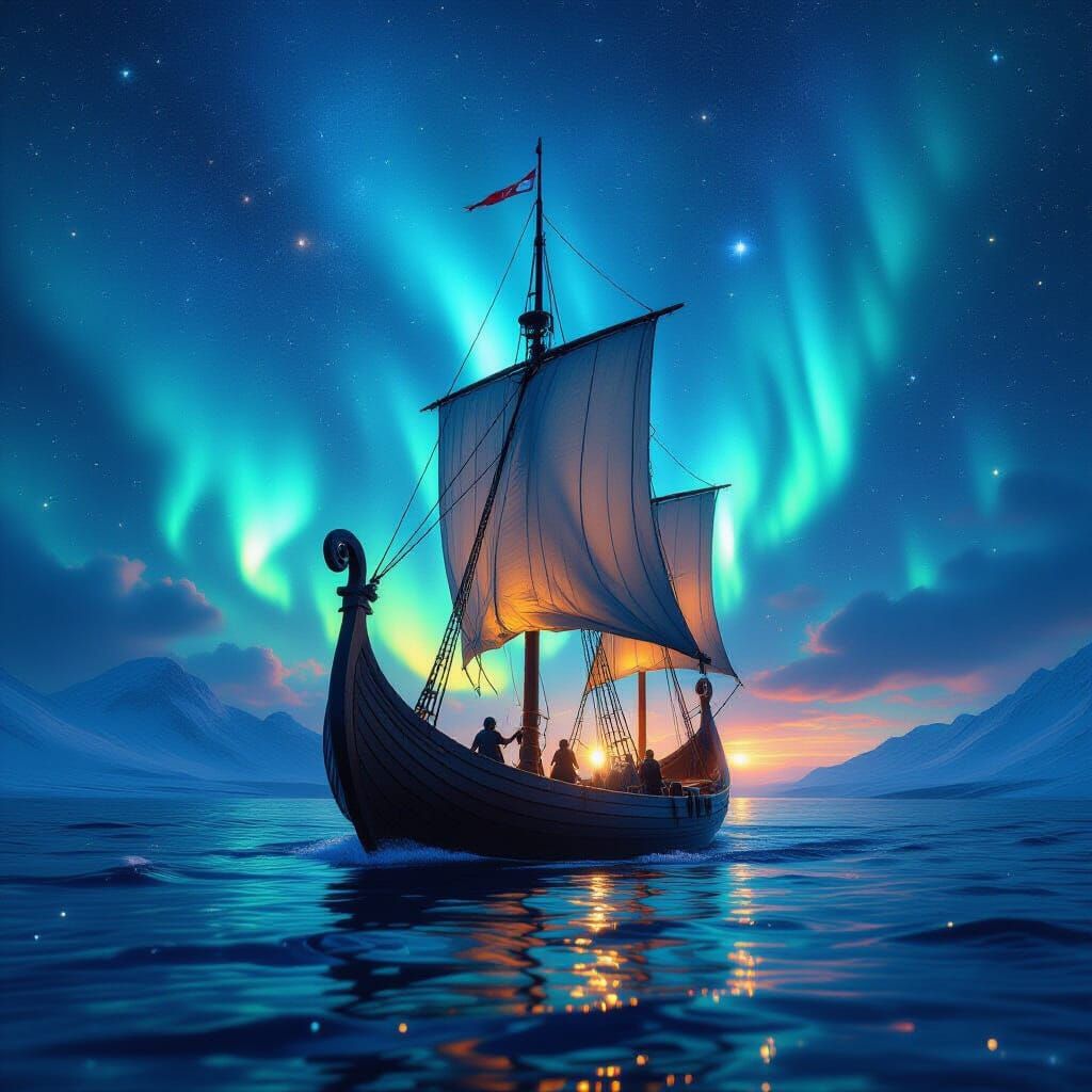 Viking Longship Sails Through Starry Cosmos in Surrealism