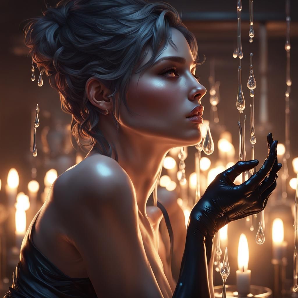 Water Droplet on Thigh in Hyperdetailed Lighting