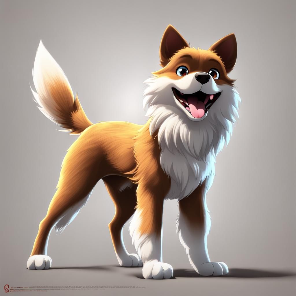 Cartoon Style 3D Image of Furry Brown Dog