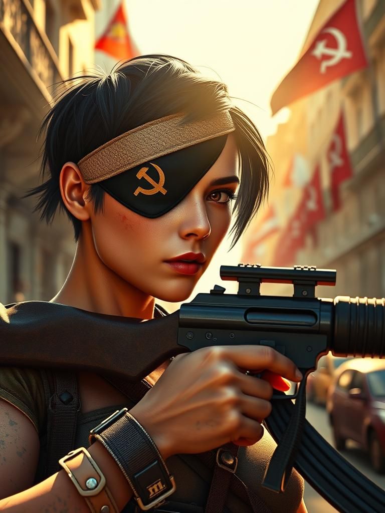 Young Woman with Communist Eyepatch in Havana