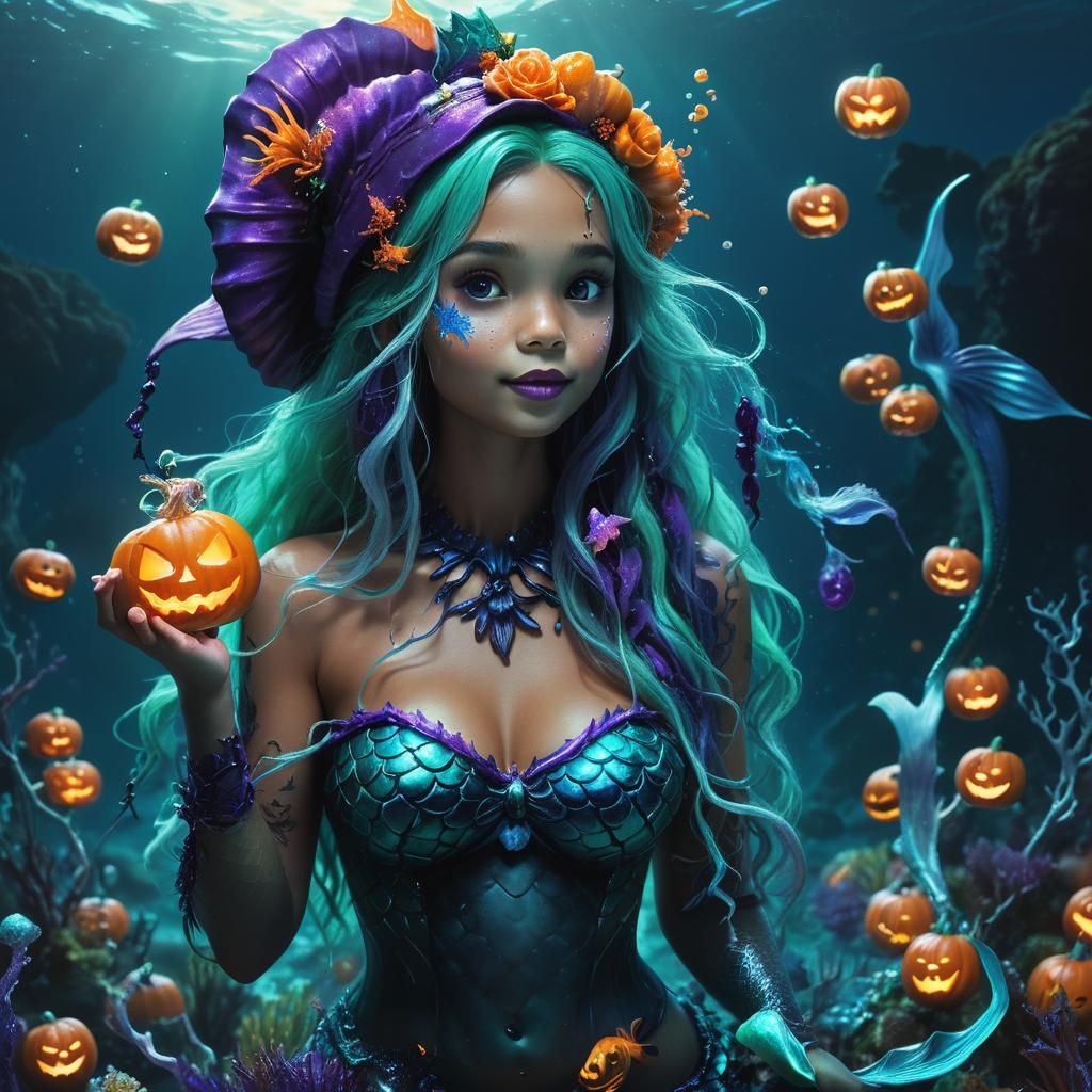 Halloween Mermaid with Candy in Dark Fantasy Style