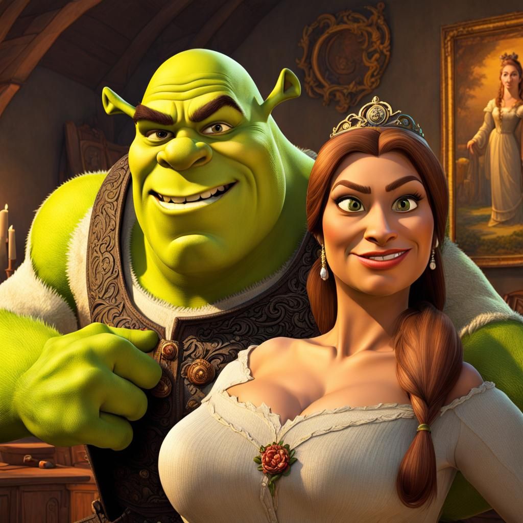 Shrek Selfie with Angry Wife: Cartoon Masterpiece