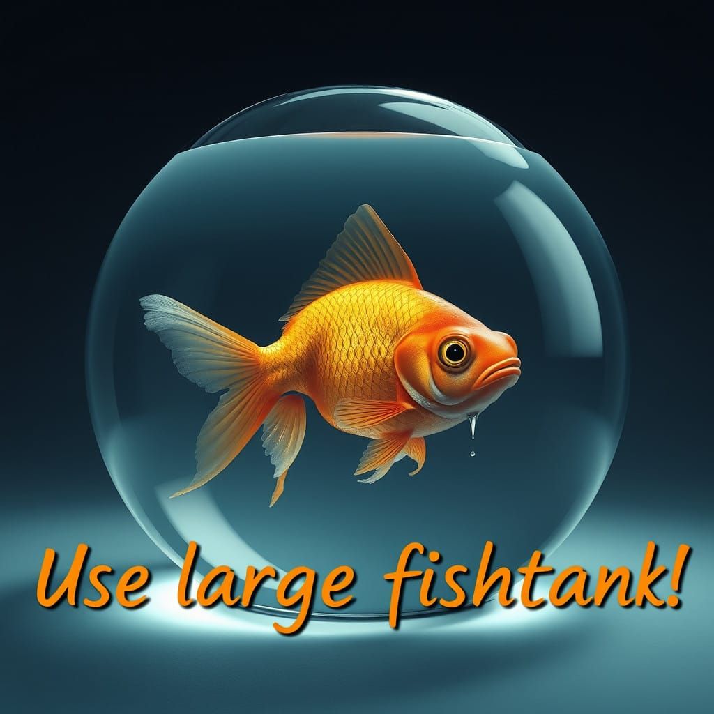 Sorrowful Goldfish in a Monumental, Glass Sphere