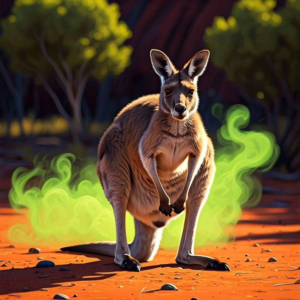 Kangaroo Smelling Feet in Impressionistic Digital Art
