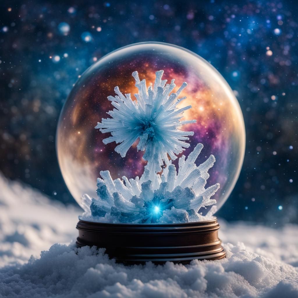 An epic iridescent snow globe containing an magnificent dang...