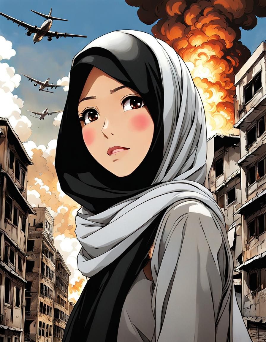 Anime Style: Indonesian Woman Amidst Destruction