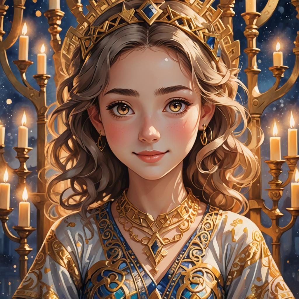 Anime Portrait of Girl in Menorah Dress