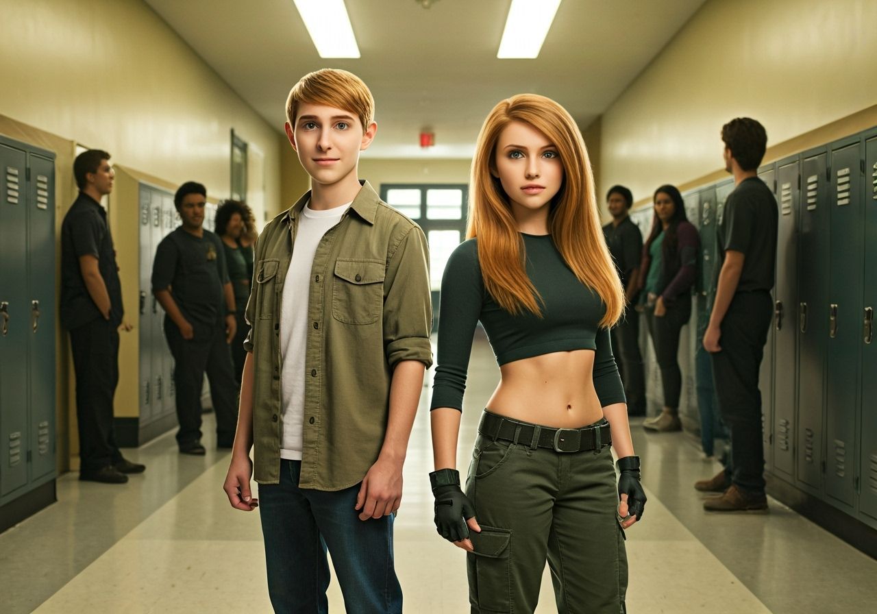 Ron Stoppable and Kim Possible in High School Hallway
