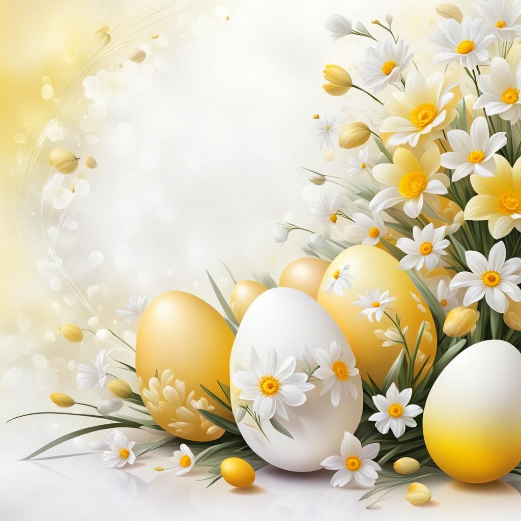 Easter Card Style Background with Flowers and Eggs