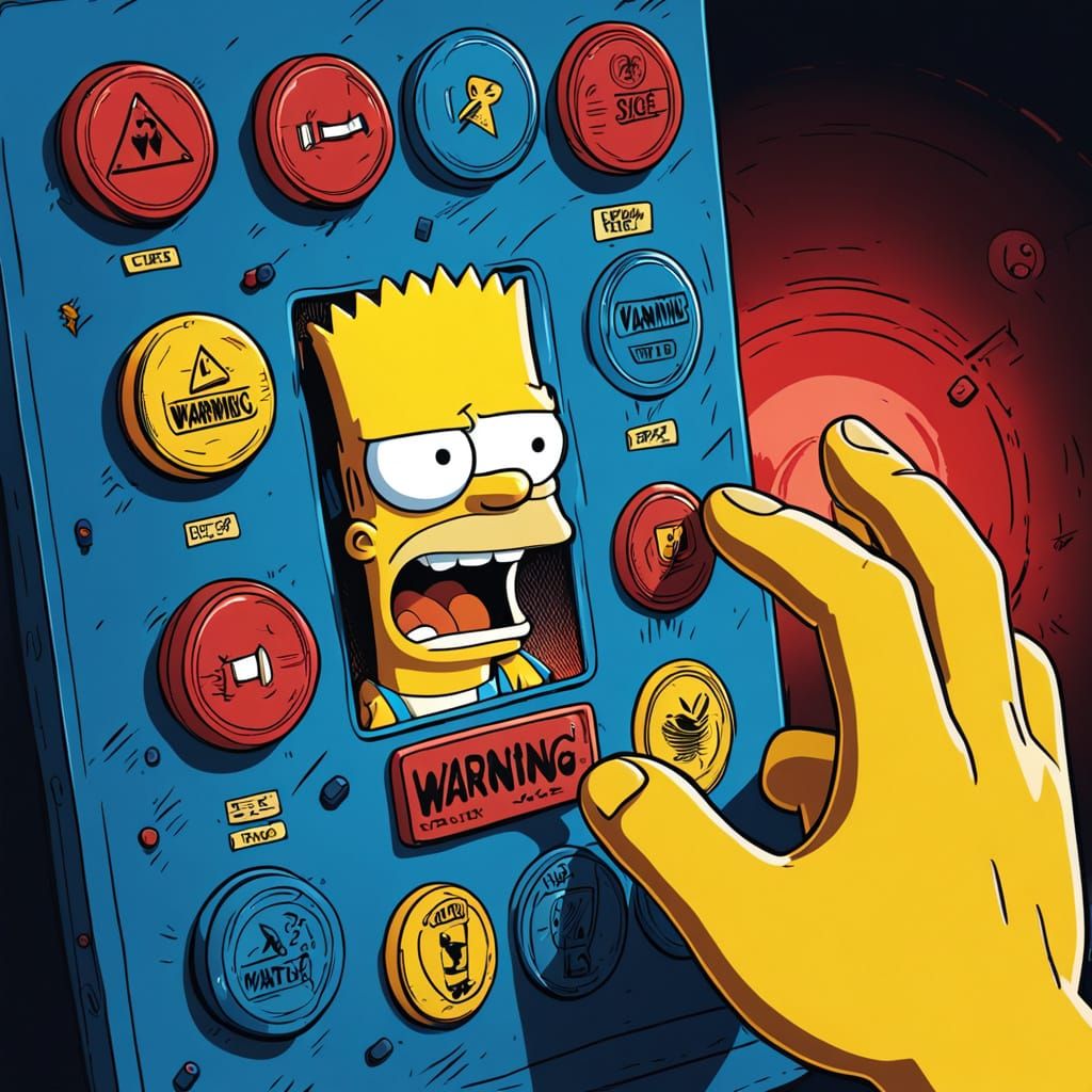 Bart Simpson's Ominous Button Conundrum in Vibrant Cartoon S...