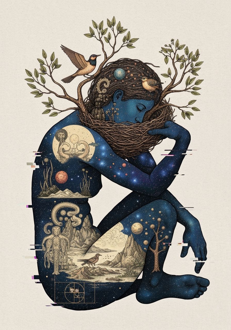 Dreamlike Surrealism: Woman Intertwined with Nature