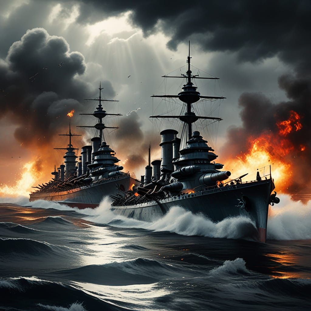 Massive Naval Battle in High-Energy Oil Painting Style