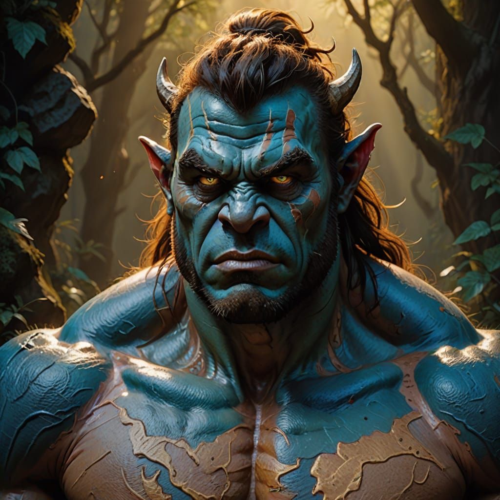 Handsome Ogre Man Human Hybrid in Vivid Oil Painting