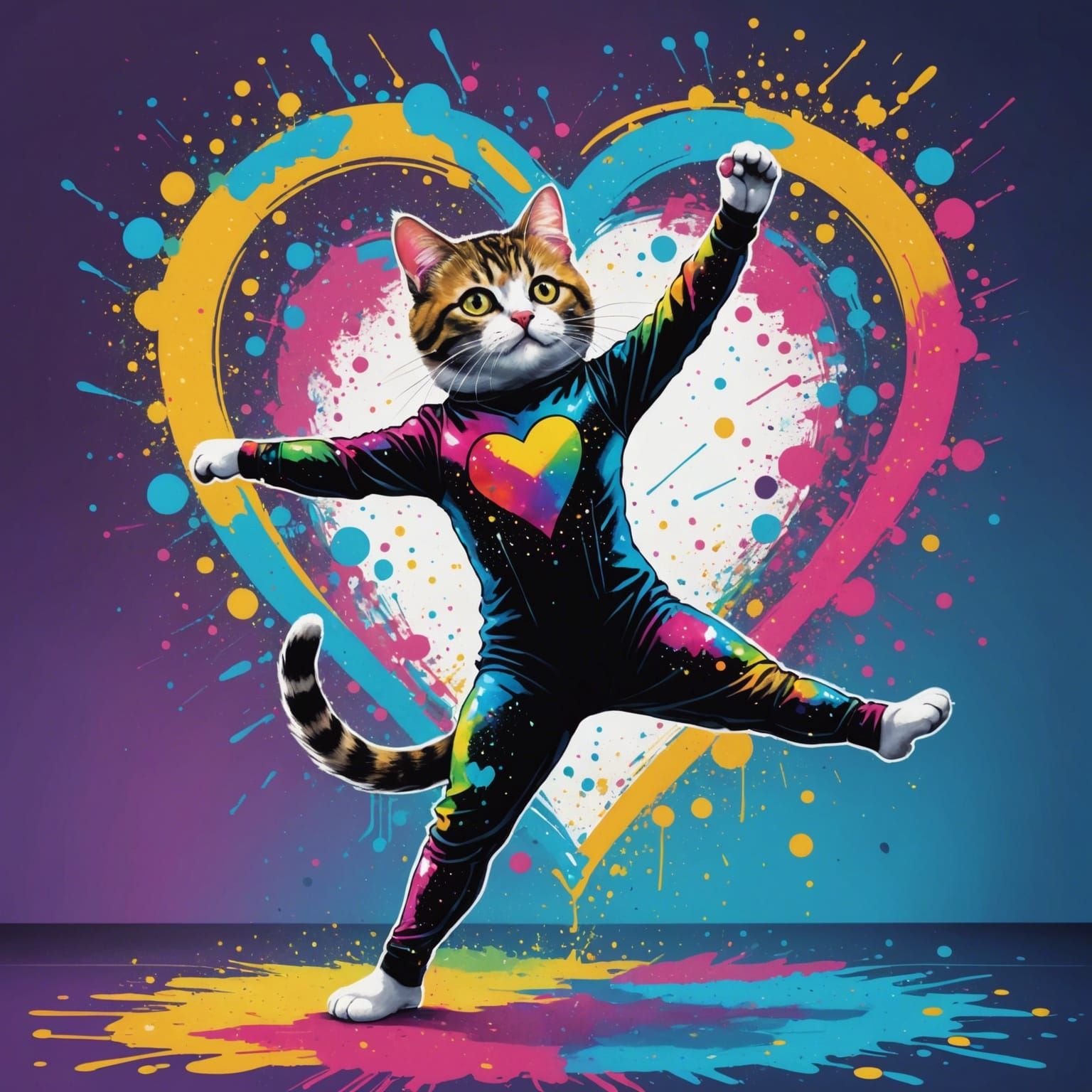 Gymnastics Cat in Leotard with Graffiti Art Background